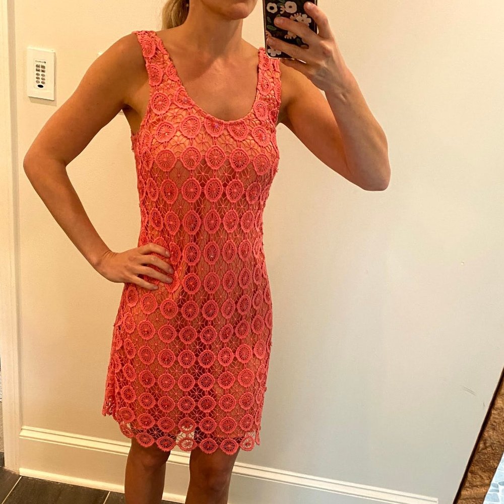 Coral Crochet Shift Dress